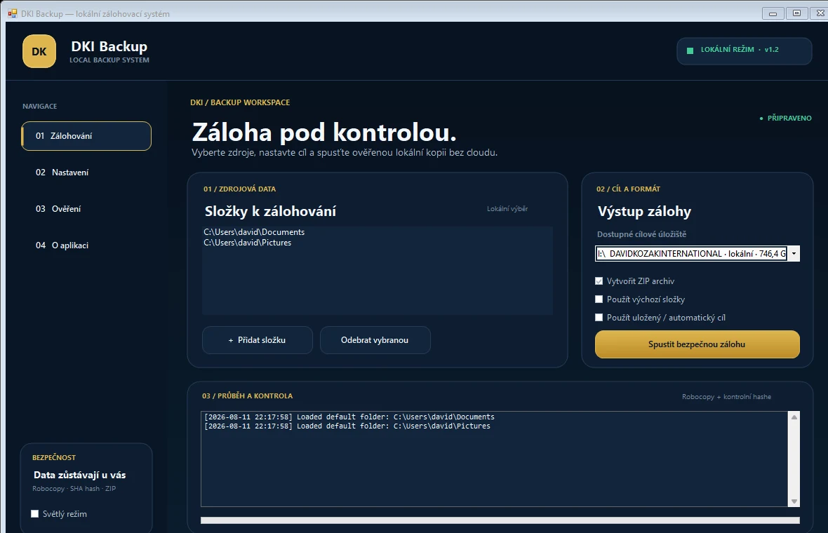 Desktopová aplikace DKI Backup